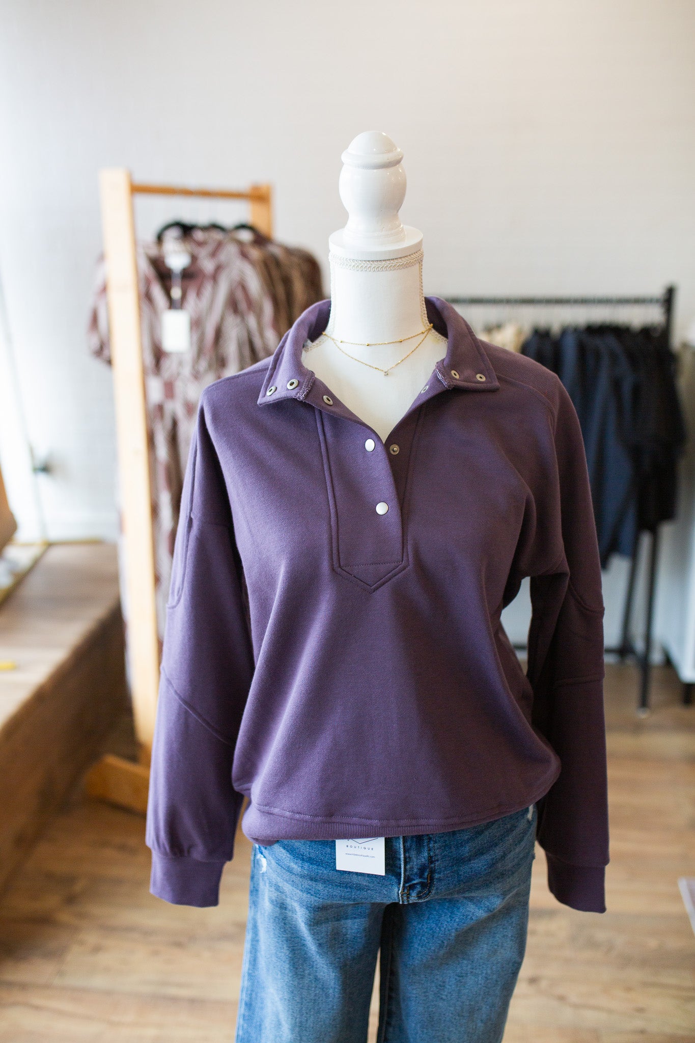 Plum Snap Neck Pullover