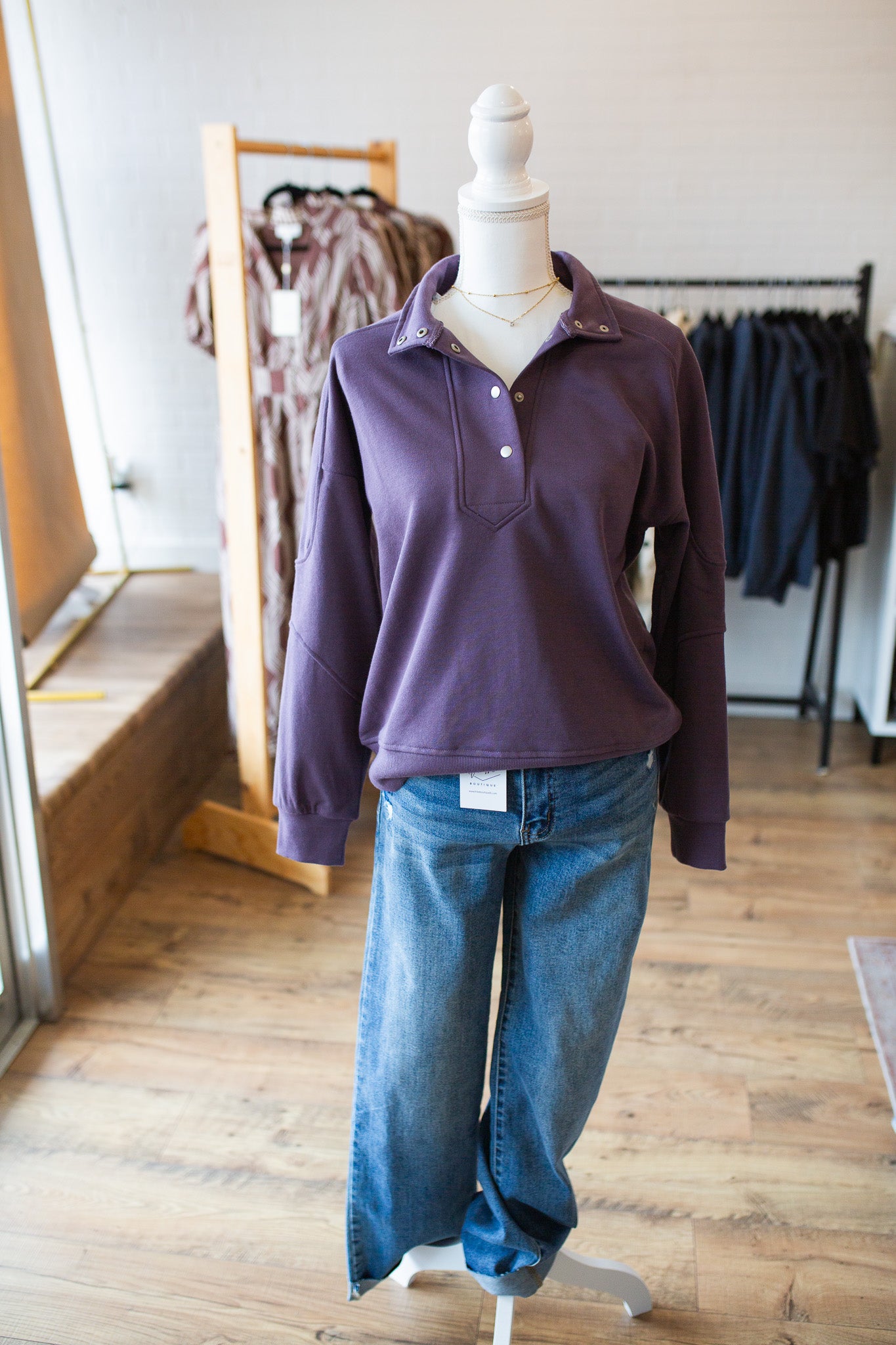 Plum Snap Neck Pullover