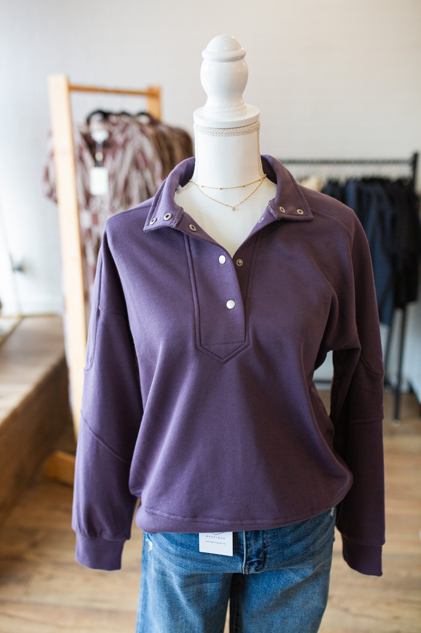 Plum Snap Neck Pullover