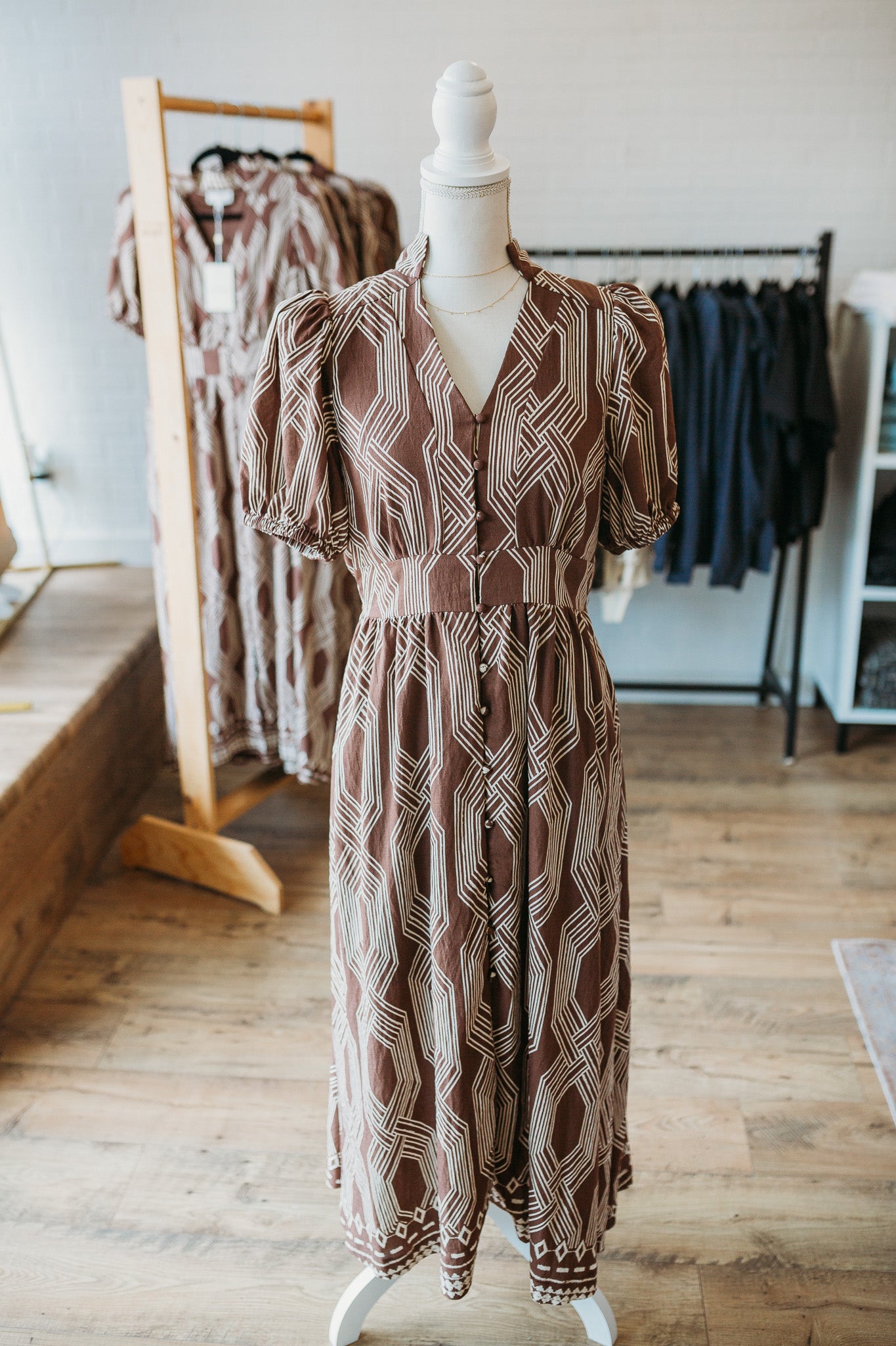 Printed Coffee Midi Dress