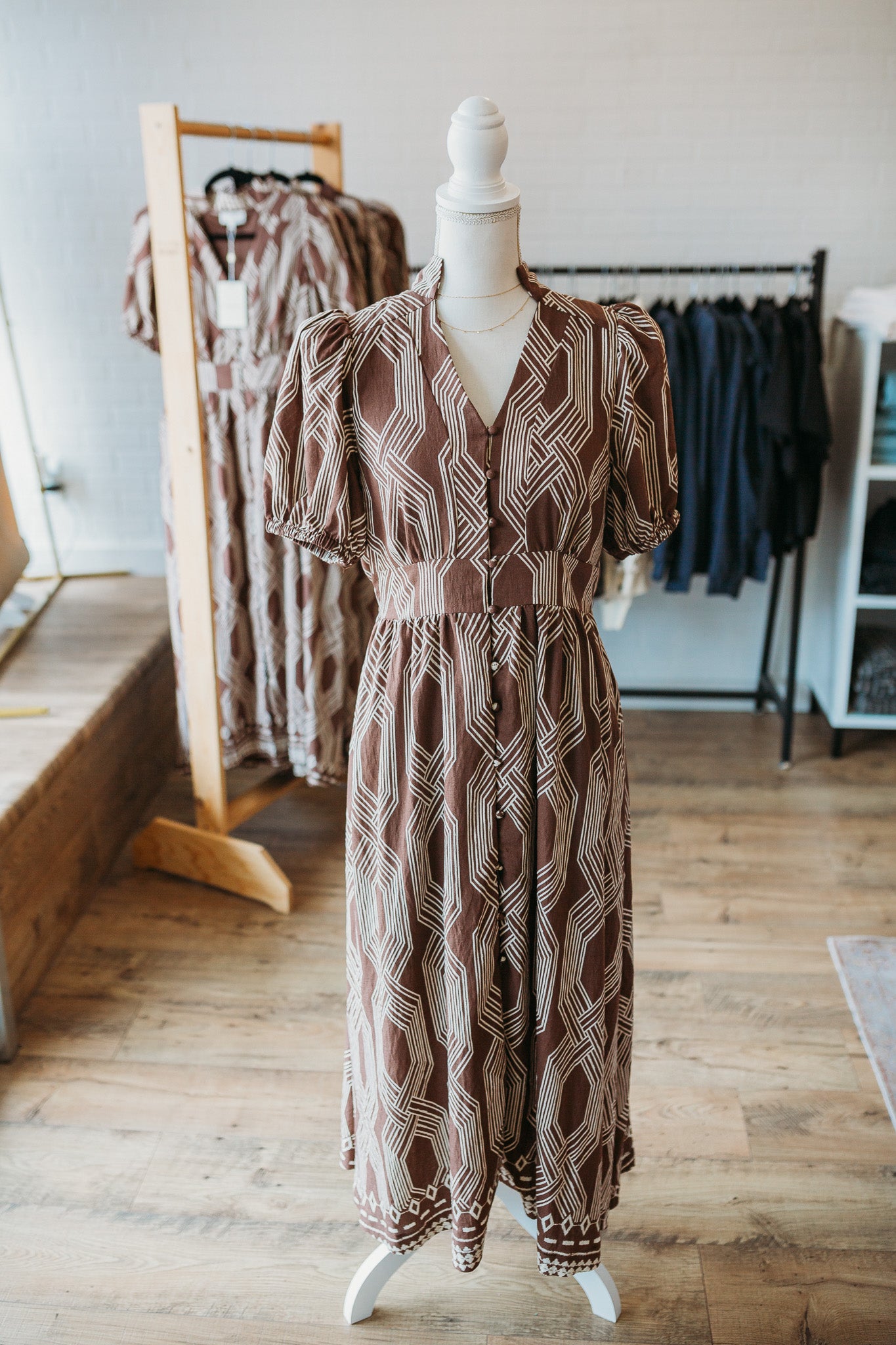 Printed Coffee Midi Dress