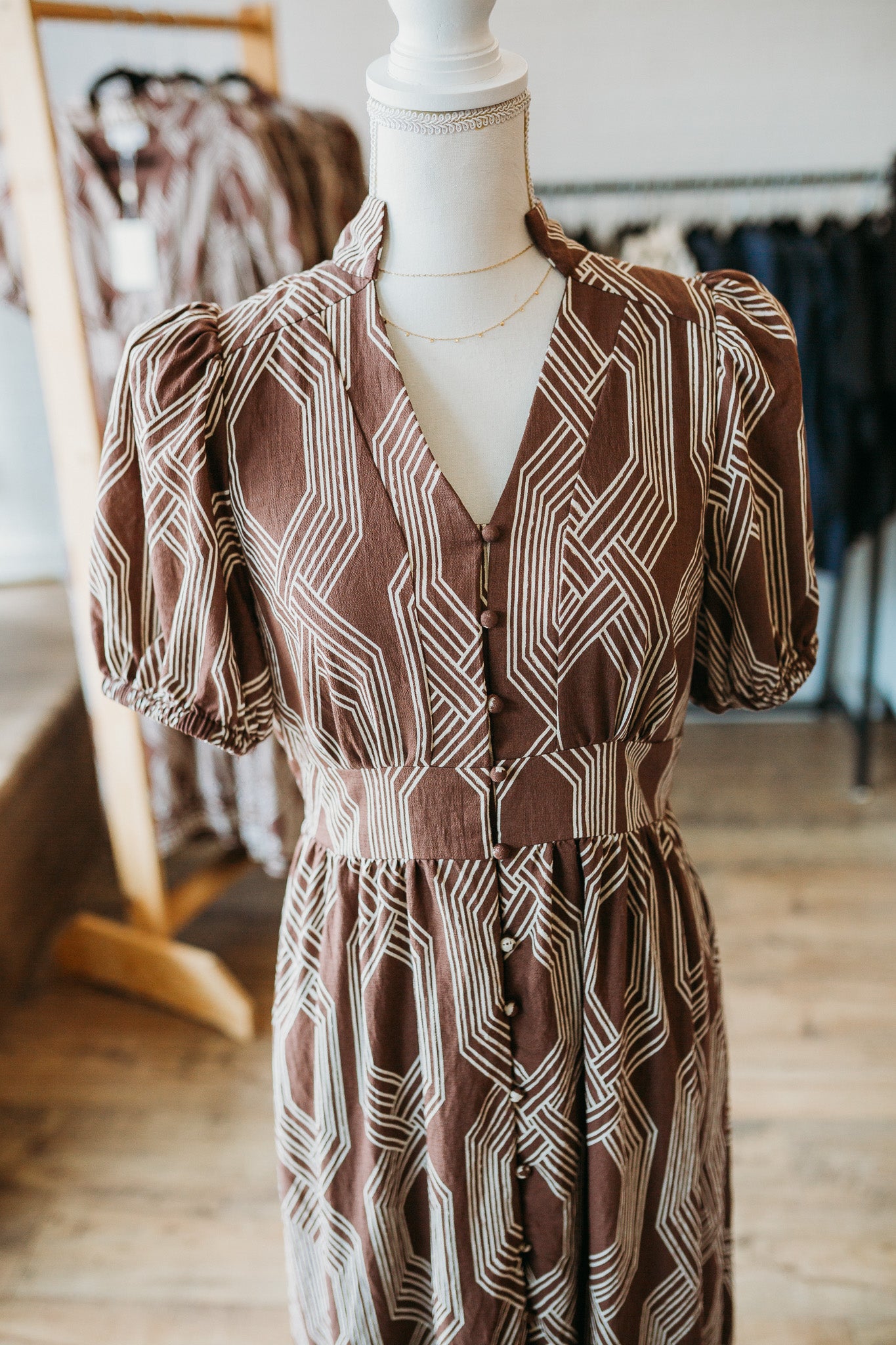 Printed Coffee Midi Dress