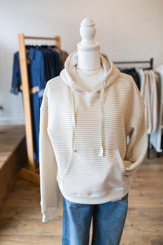 Dark Taupe Striped French Terry Hoodie