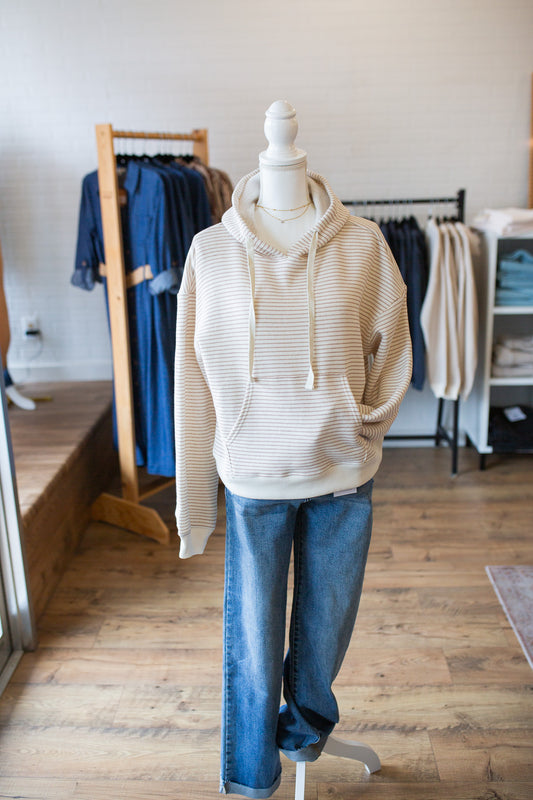 Dark Taupe Striped French Terry Hoodie