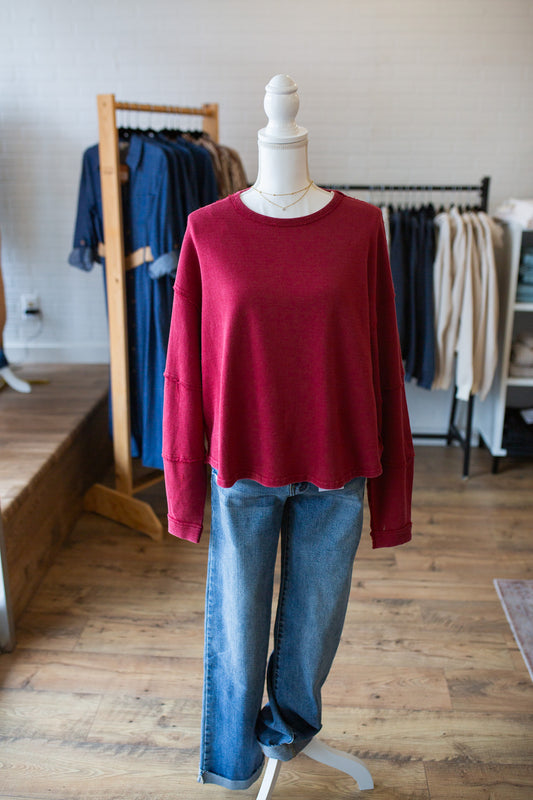 Dk Red Raw Edge Crew Neck