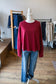 Dk Red Raw Edge Crew Neck