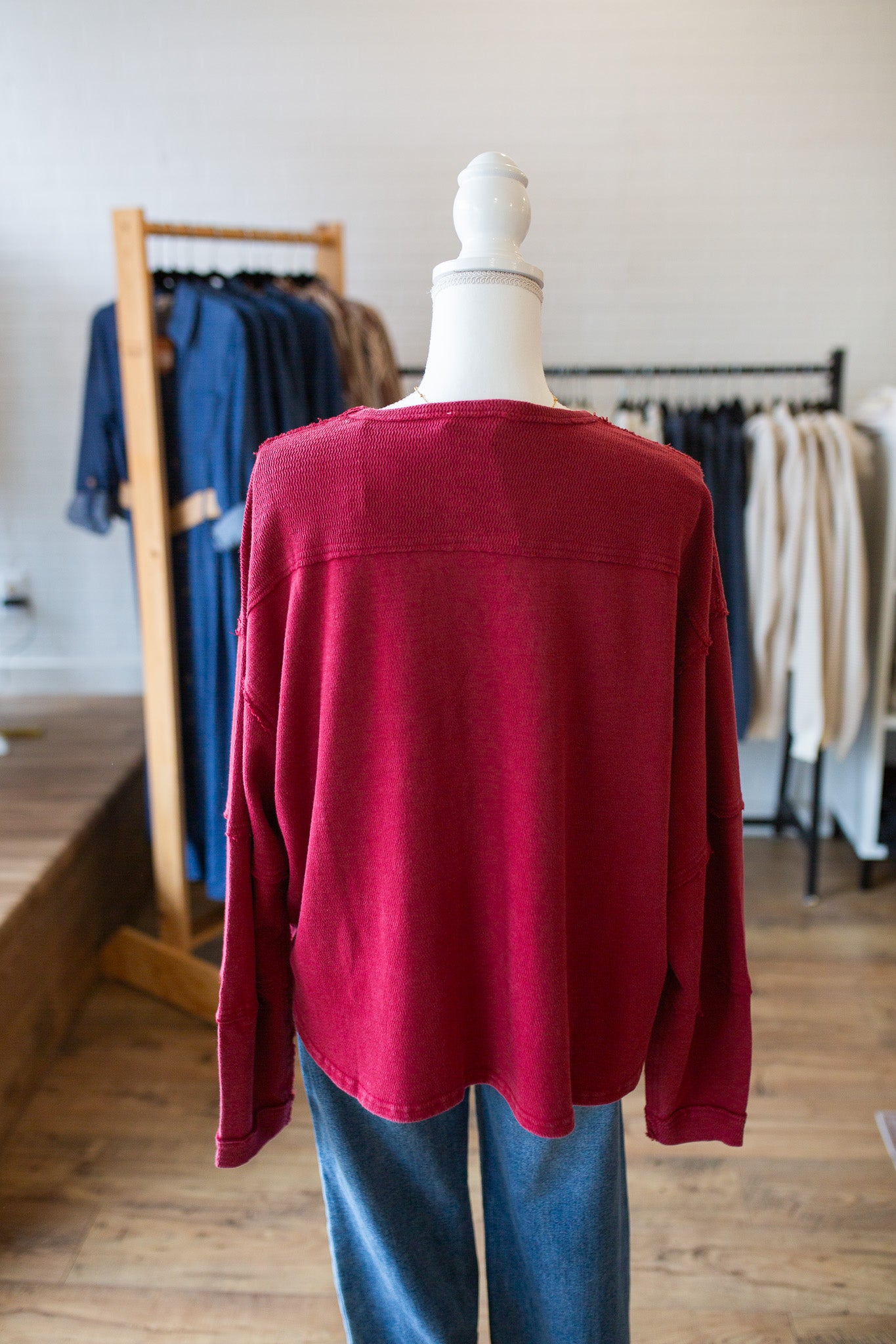 Dk Red Raw Edge Crew Neck