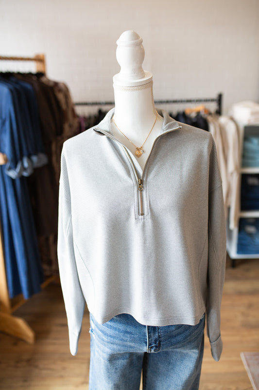 Grey Ribbed Quarter Zip