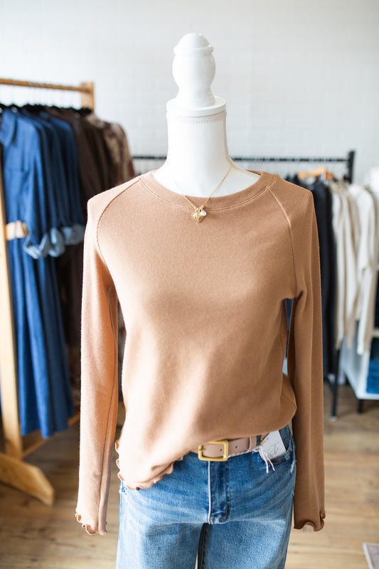Thermal Knit Lettuce Edge Long Sleeve Top