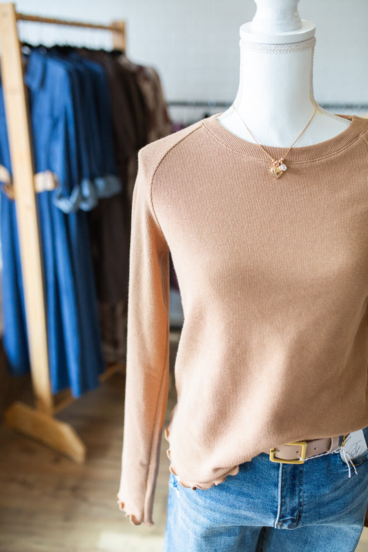 Thermal Knit Lettuce Edge Long Sleeve Top