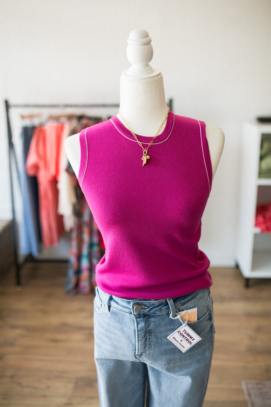 Magenta Contrast Stitch Tank