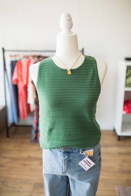 Dark Green Textured Striped Tank