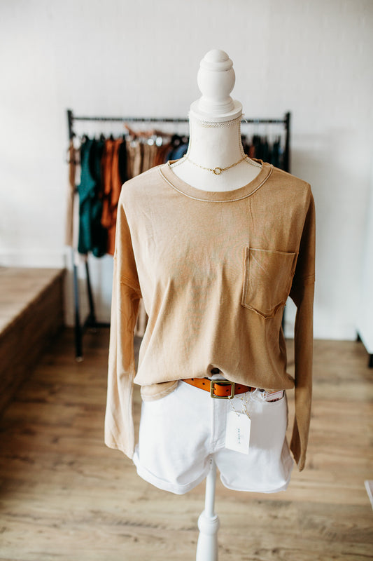 Taupe Chest Pocket Top