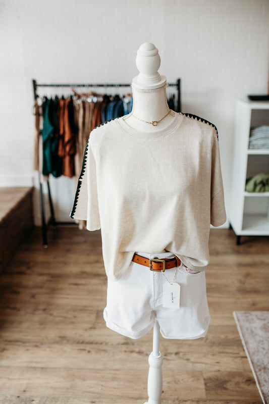 Ivory Contrast Stitch Detail Top