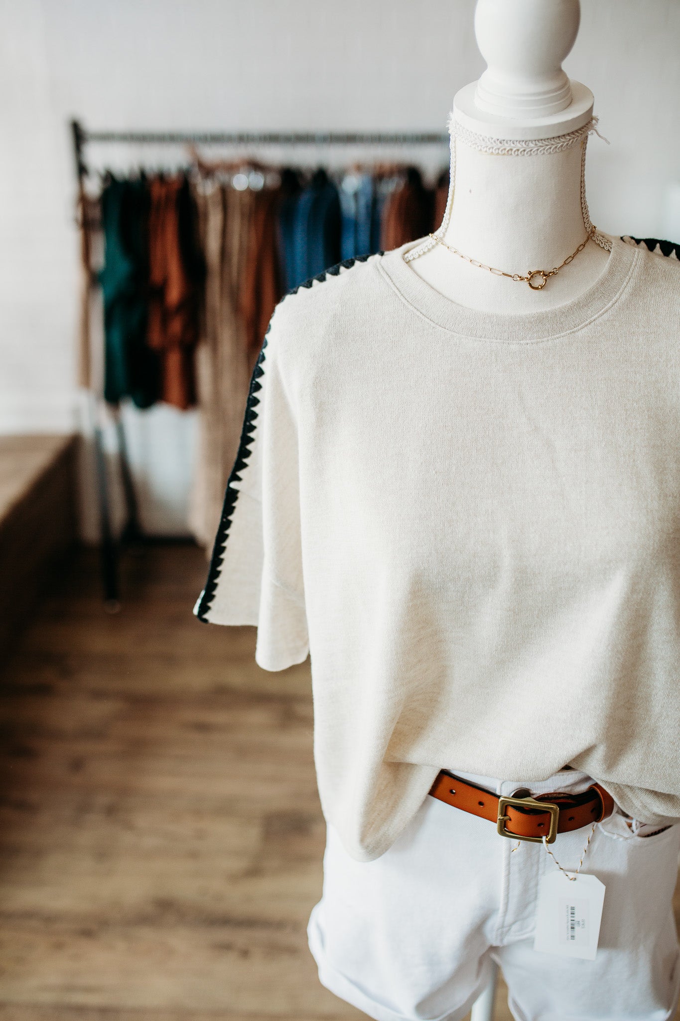 Ivory Contrast Stitch Detail Top
