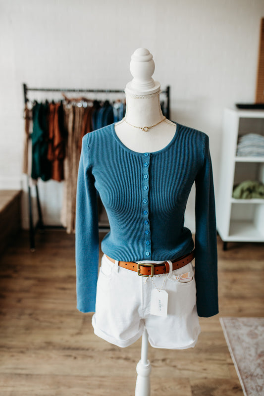 Teal Button Up Cardigan