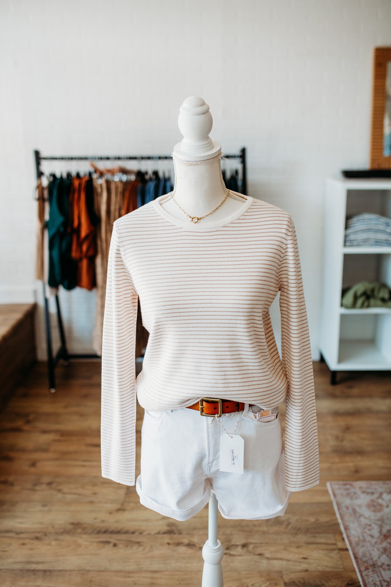 Ivory/Black Ivory/Taupe Pinstriped Sweater