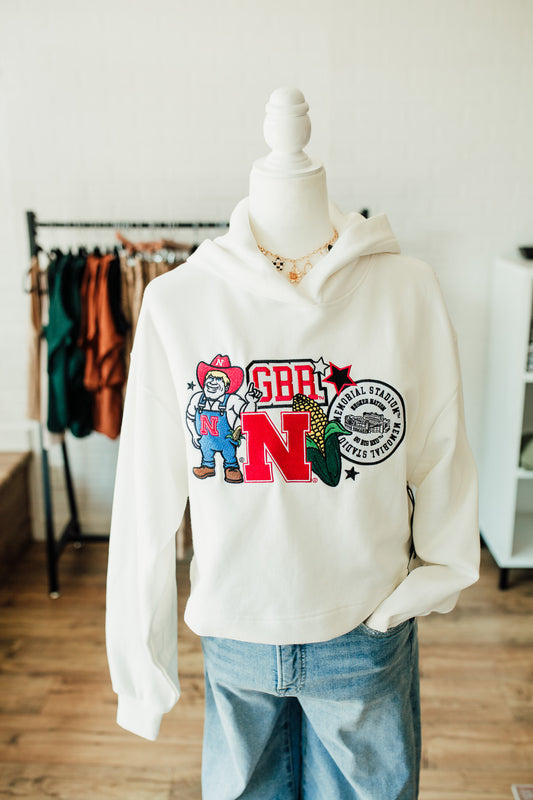 Nebraska Layer Patch Luxe Crop Hoodie
