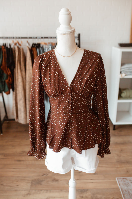 Chocolate Polka Dotted Peplum