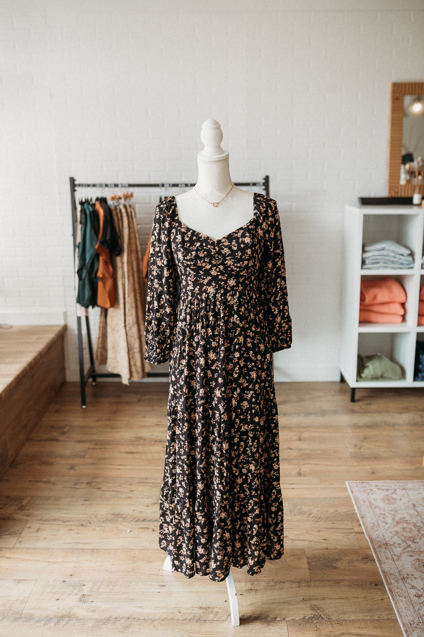 Black Ruched Floral Dress