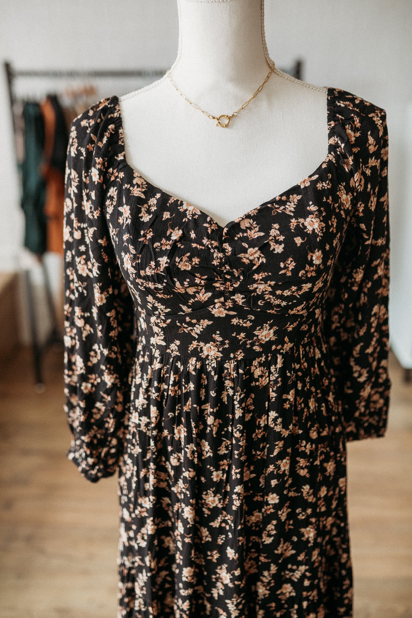 Black Ruched Floral Dress