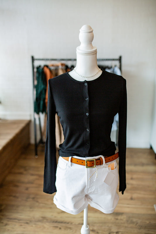 Black Ribbed Button Up