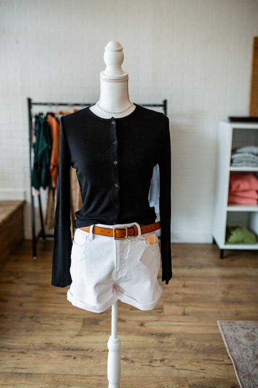 Black Ribbed Button Up