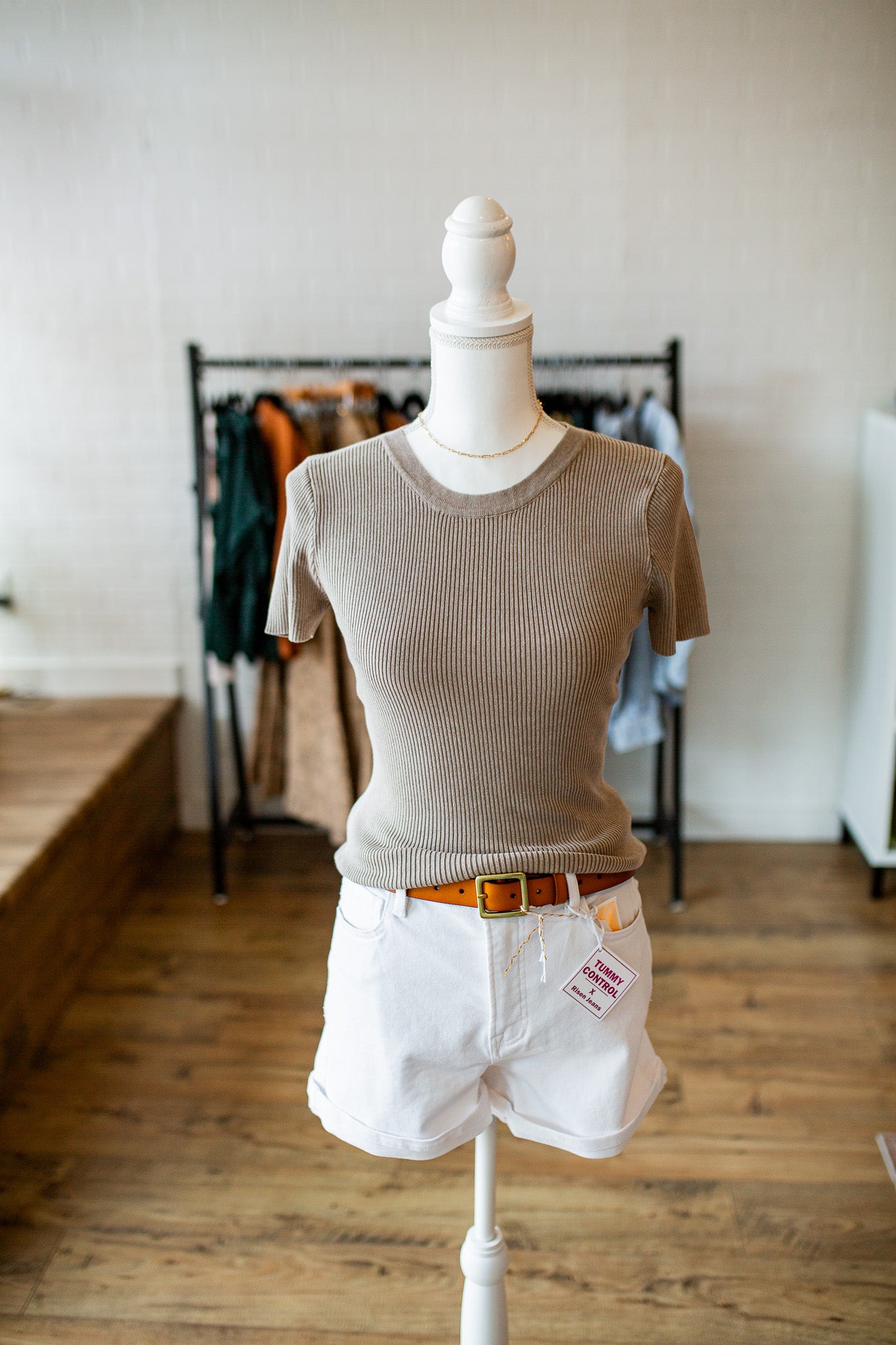 Mocha Washed Ribbed Cropped Tee