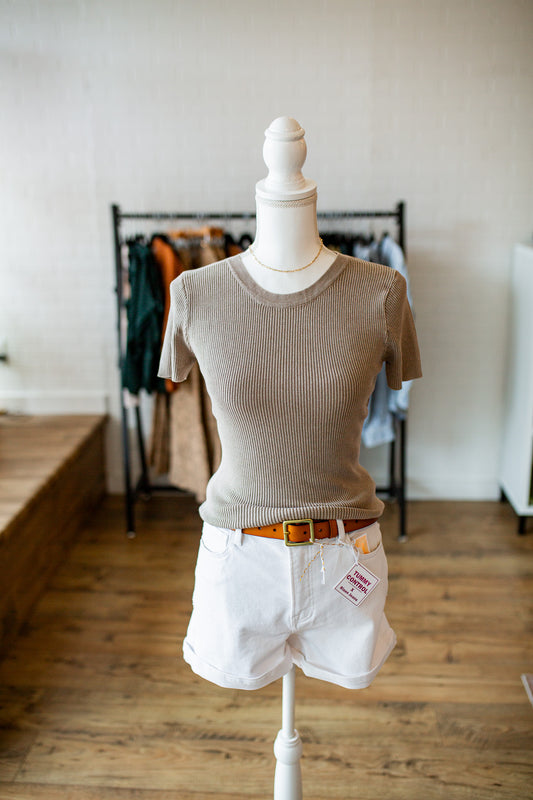 Mocha Washed Ribbed Cropped Tee