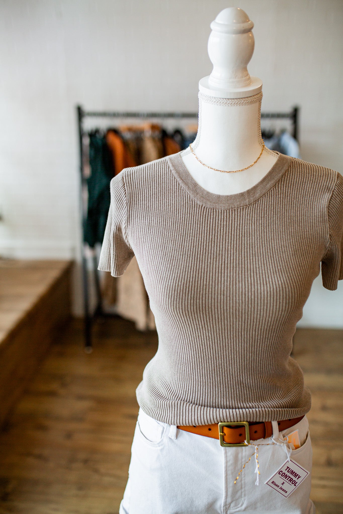 Mocha Washed Ribbed Cropped Tee