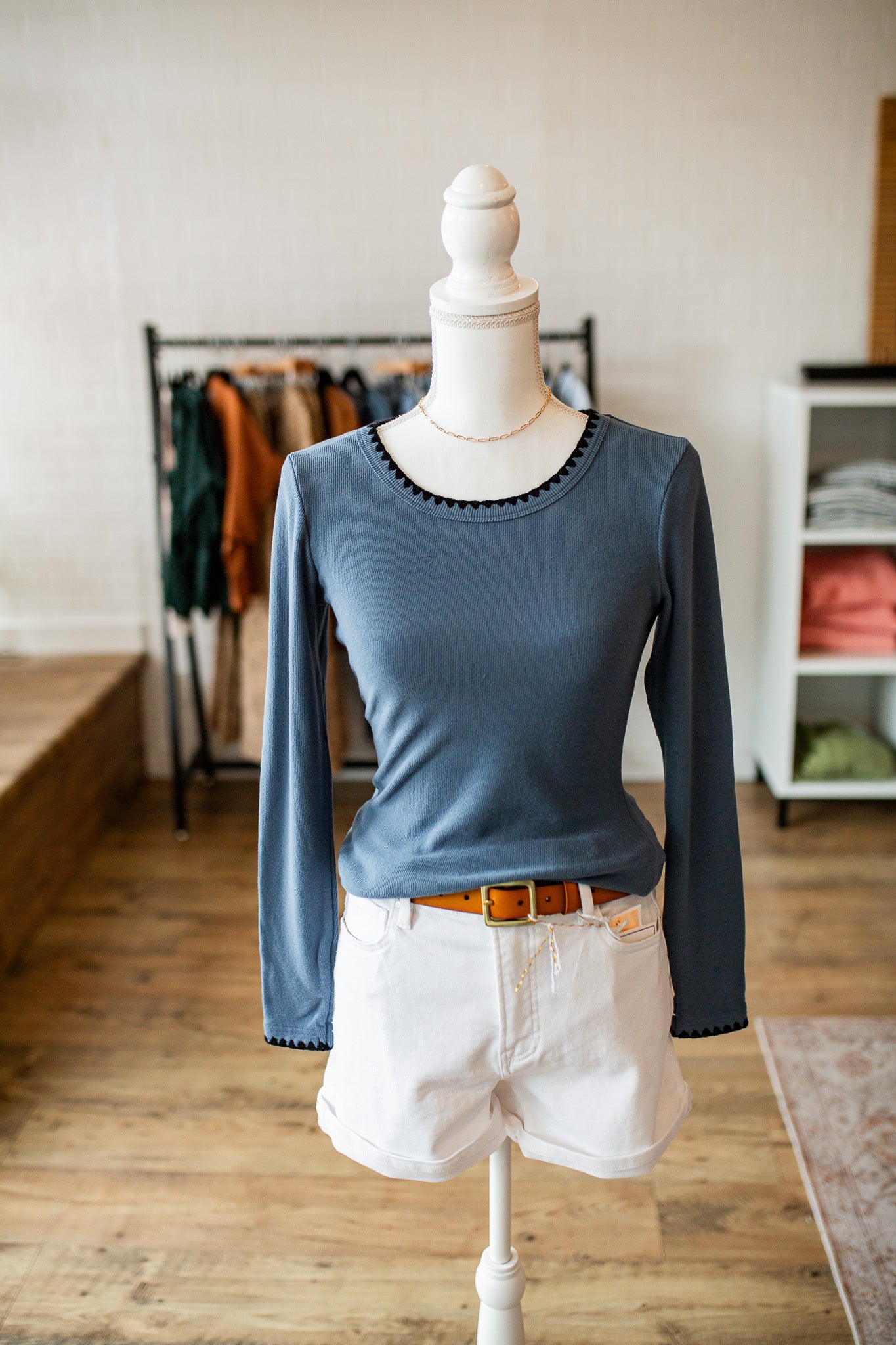 Denim Blue Stitch Detail Top