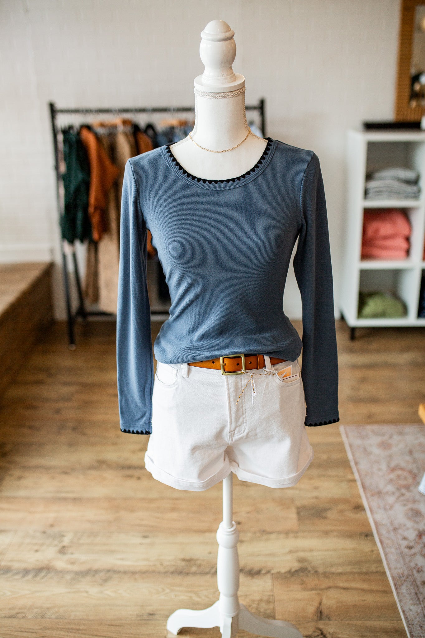 Denim Blue Stitch Detail Top
