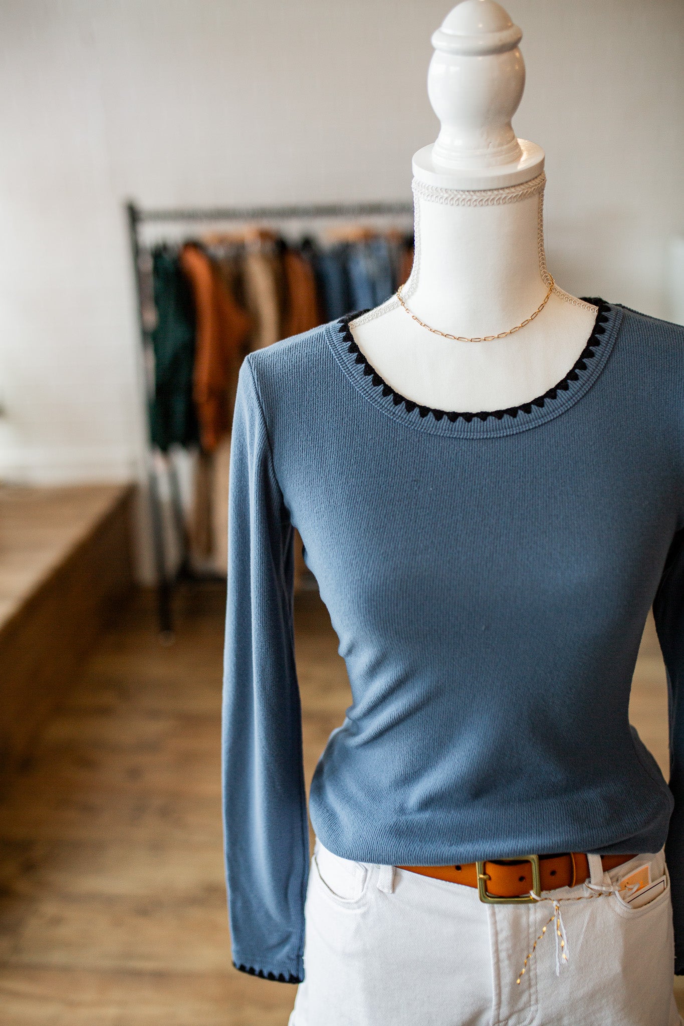 Denim Blue Stitch Detail Top
