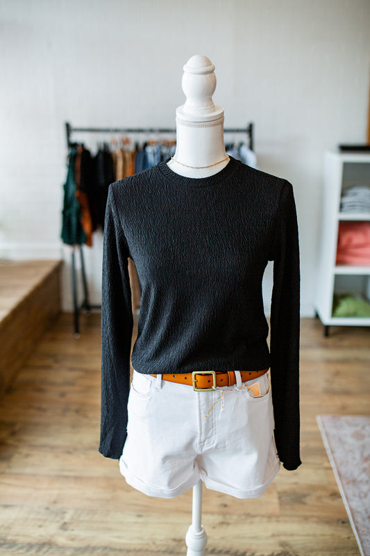 Black Textured Basic Long Sleeve