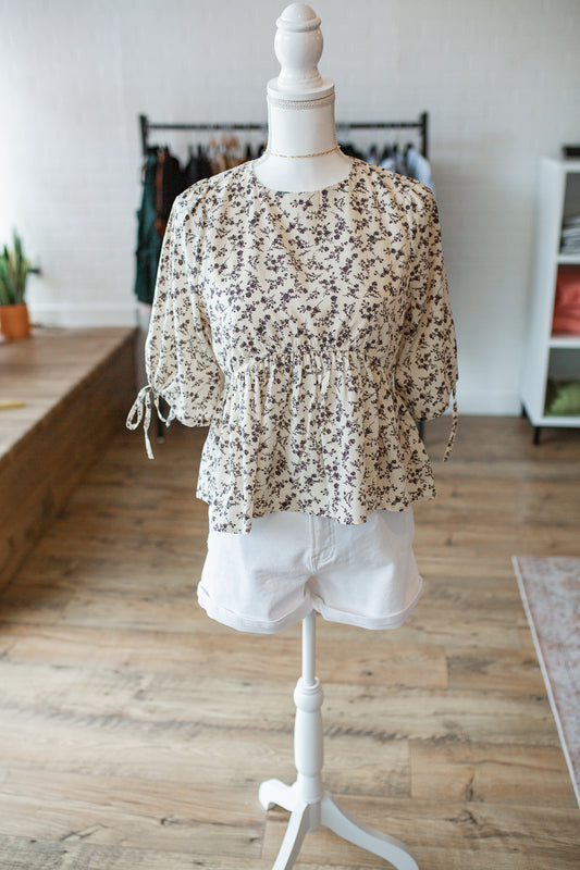 Cream/Black Peplum Top
