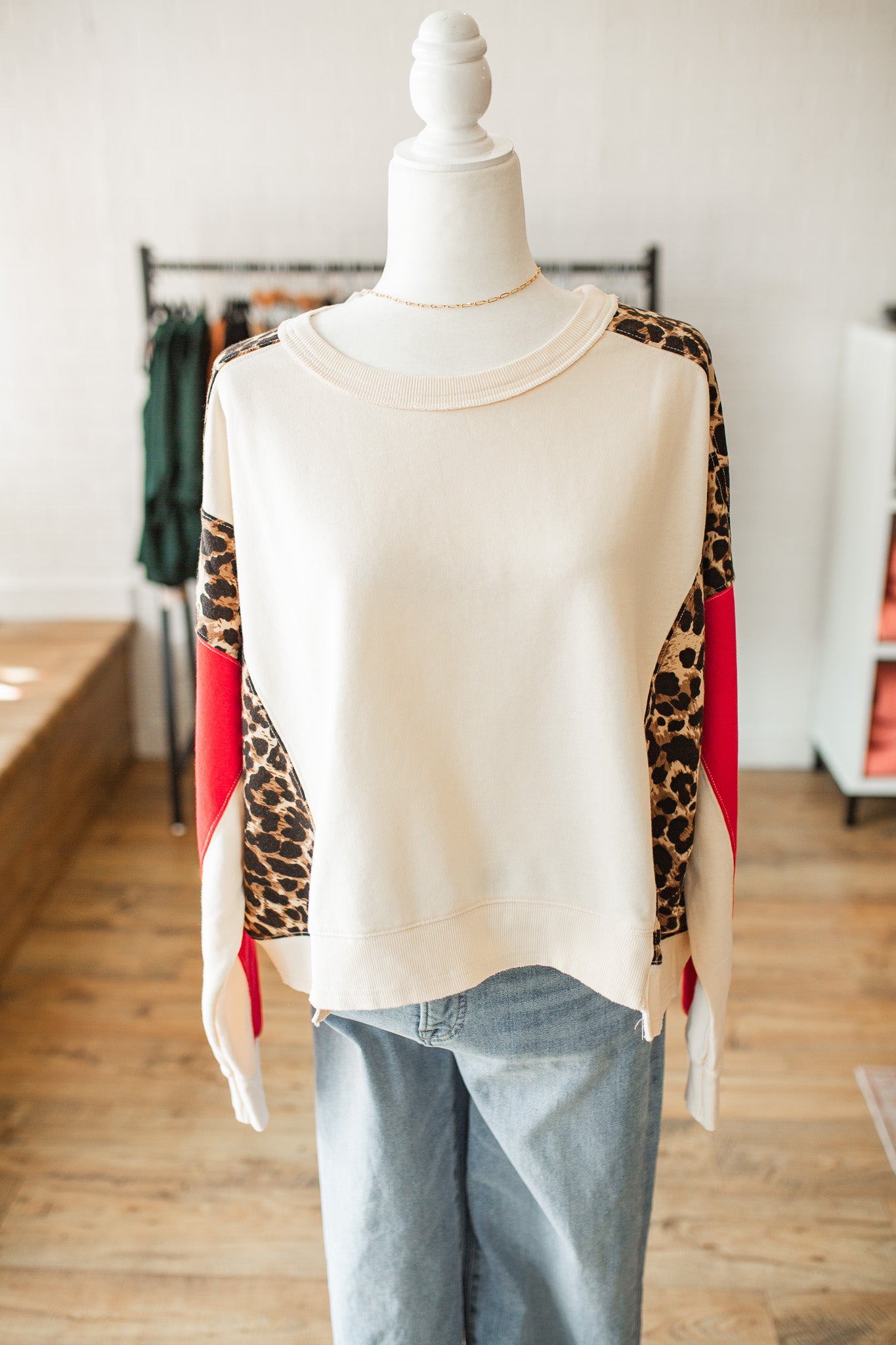 Leopard Color Block Pullover