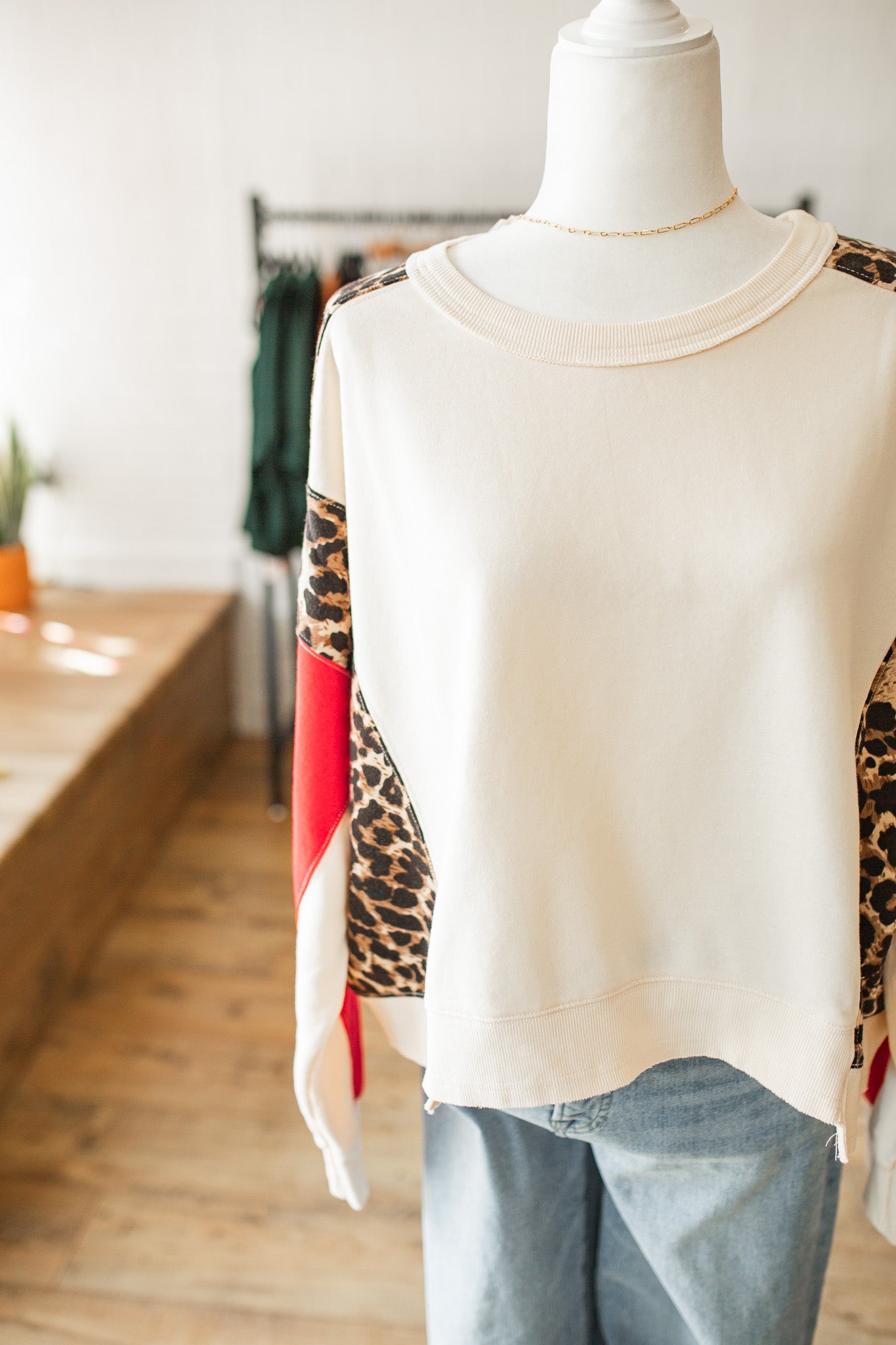 Leopard Color Block Pullover