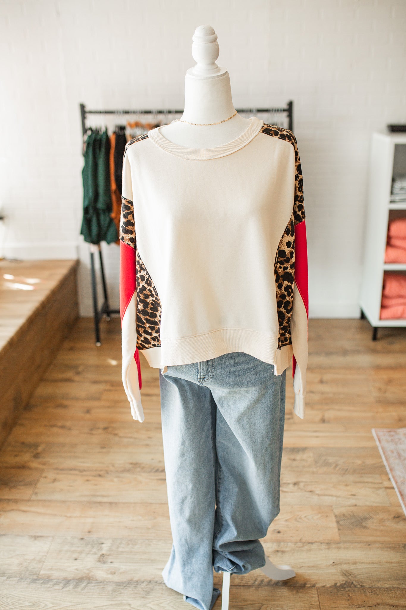 Leopard Color Block Pullover