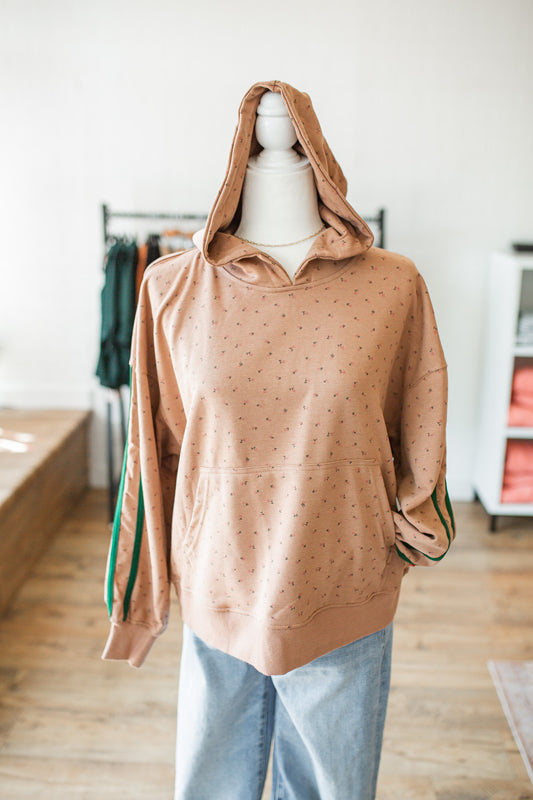 Floral Print Green Stripe Hoodie