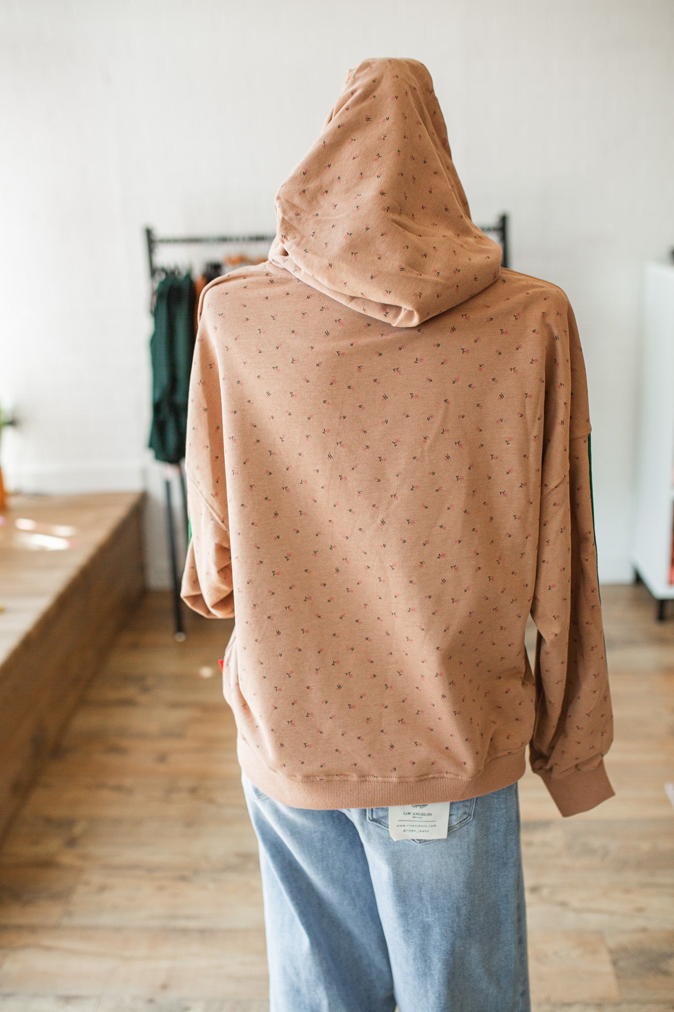 Floral Print Green Stripe Hoodie