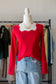 Red/Camel Scalloped Top