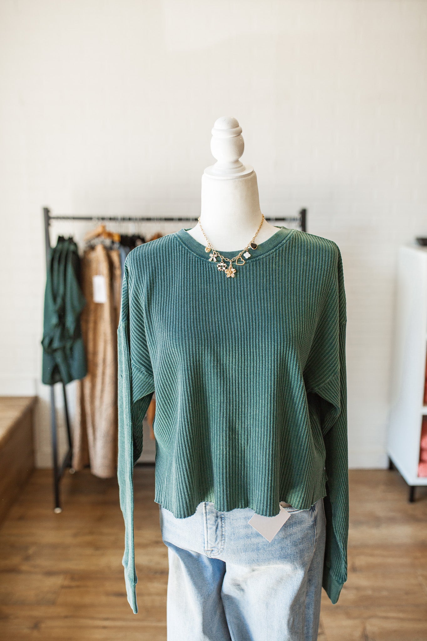 Deep Green Waffle Knit Crew