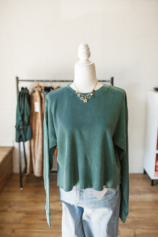 Deep Green Waffle Knit Crew