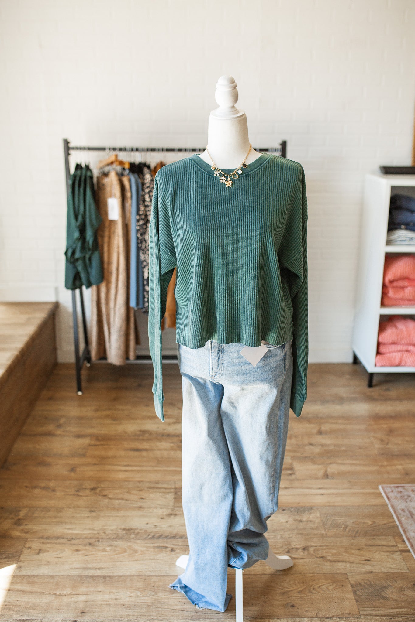 Deep Green Waffle Knit Crew