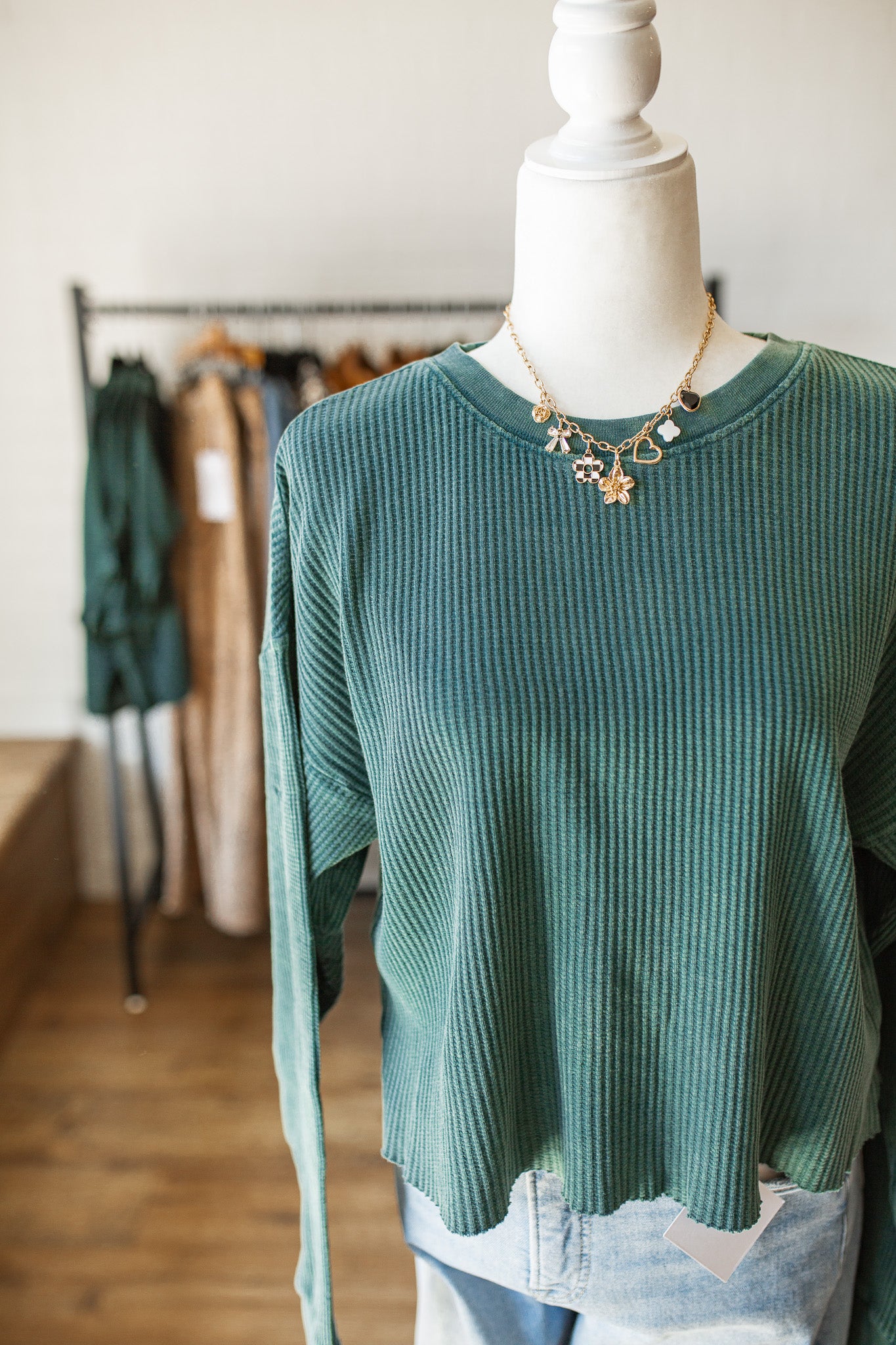 Deep Green Waffle Knit Crew