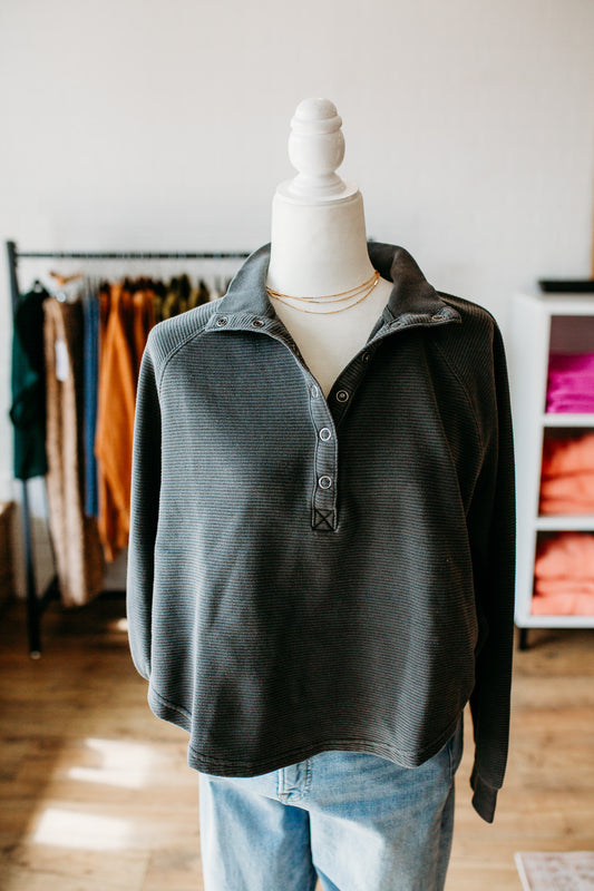 Charcoal Mock Neck Button