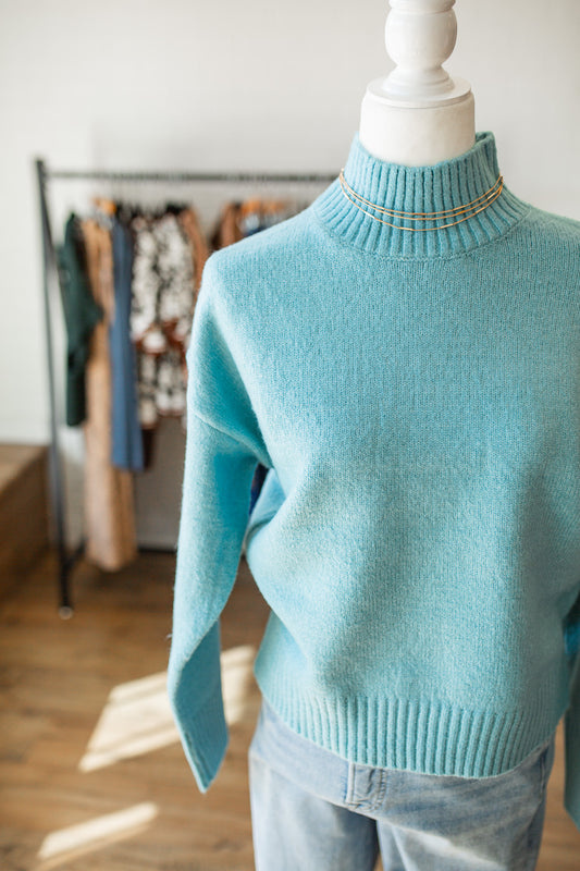 Sky Blue High Neck Sweater