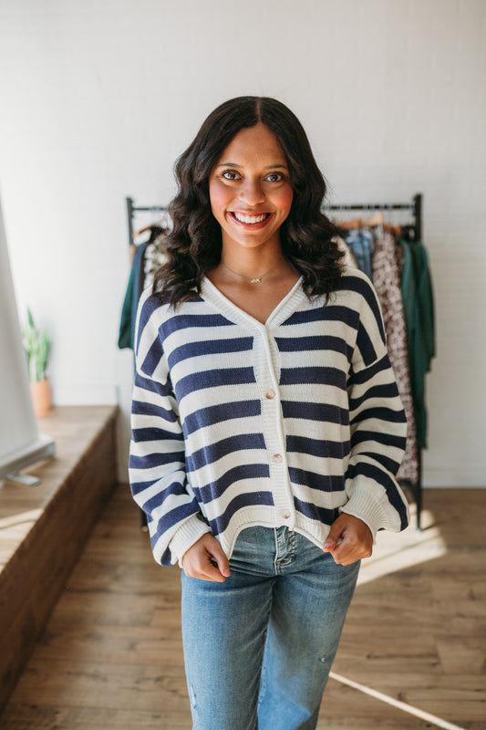 Timeless Navy Striped Cardi