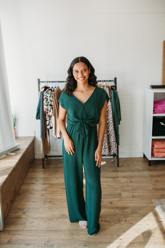 Hunter Green Front Tie Jumpsuit