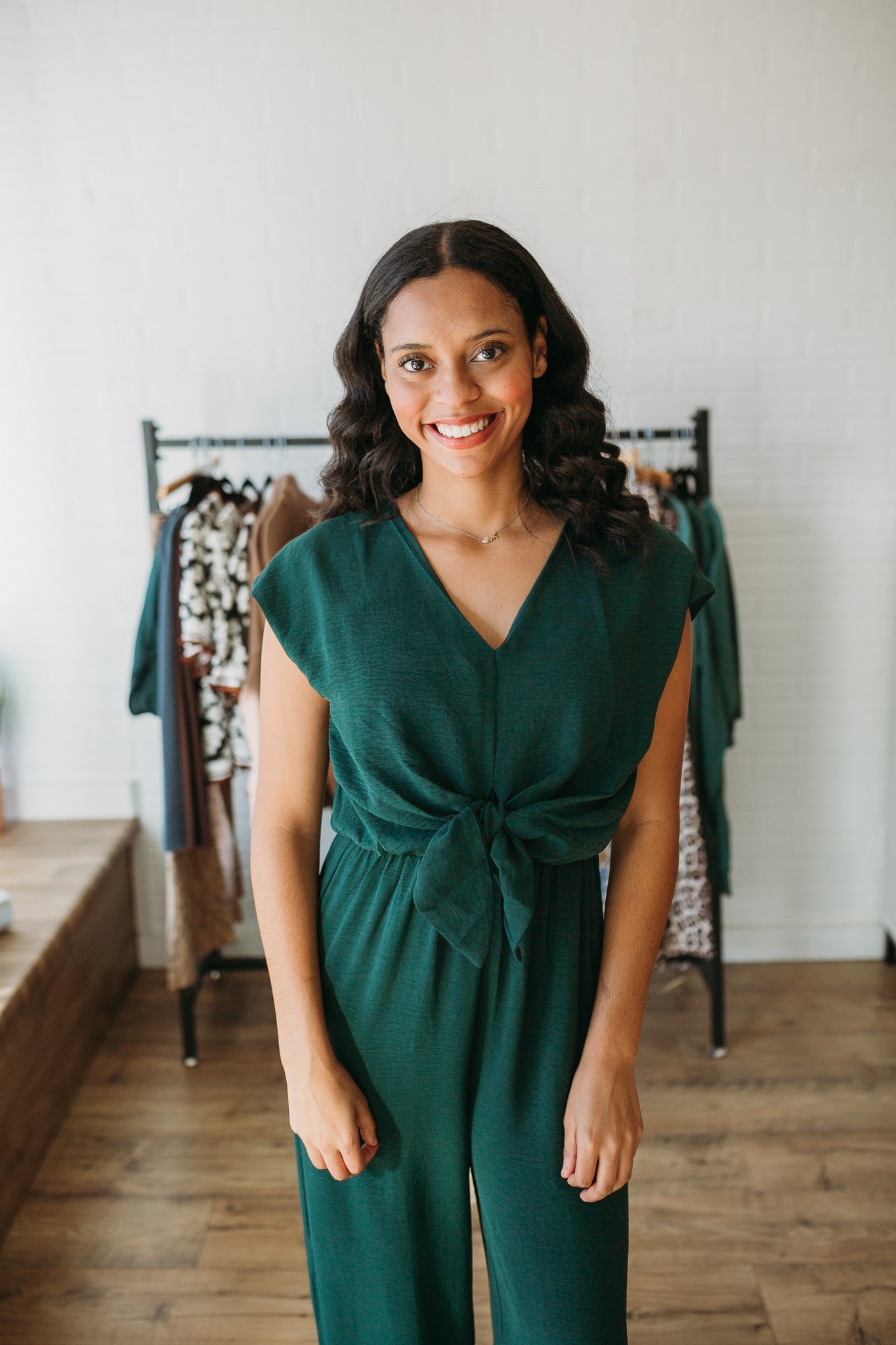 Hunter Green Front Tie Jumpsuit